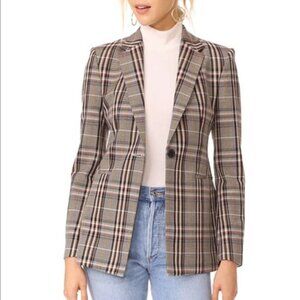 Theory Brown Bexley Plaid One-Button Virgin Wool Blazer Jacket Preppy Career  8